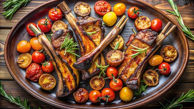 Photo a plate of food with vegetables and meat on it