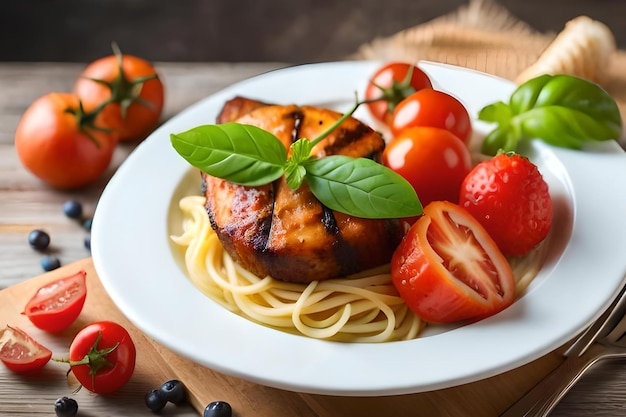 a plate of food with vegetables and meat on it