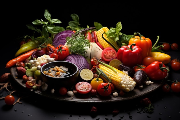 a plate of food with vegetables and other ingredients high quality