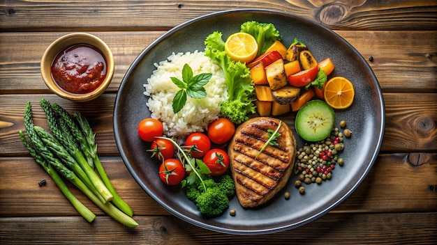 a plate of food with vegetables and rice on it