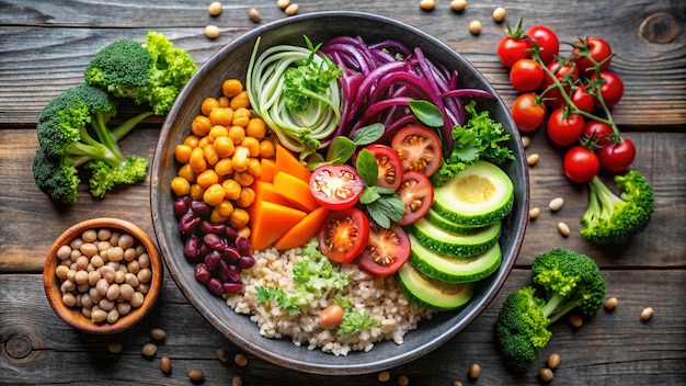 a plate of food with vegetables and rice on it