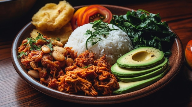 A plate of food with a white rice and beans.