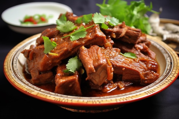 a plate of food with the word beef on it