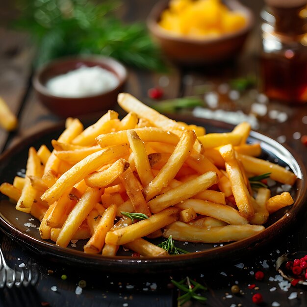 A plate of french fries resturant background