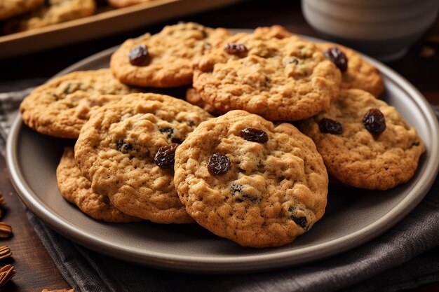 a plate of freshly baked oatmeal raisin cookies AI generated