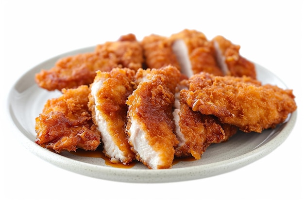 a plate of fried chicken and chicken on a white plate