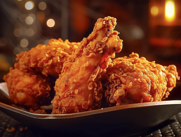 A plate of fried chicken with a bowl of fried chicken