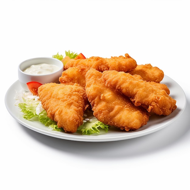 a plate of fried fish salad and coleslaw