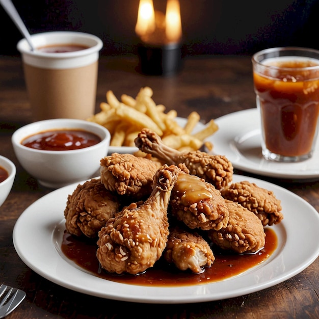 Photo a plate of fried food with a cup of coffee and a cup of coffee