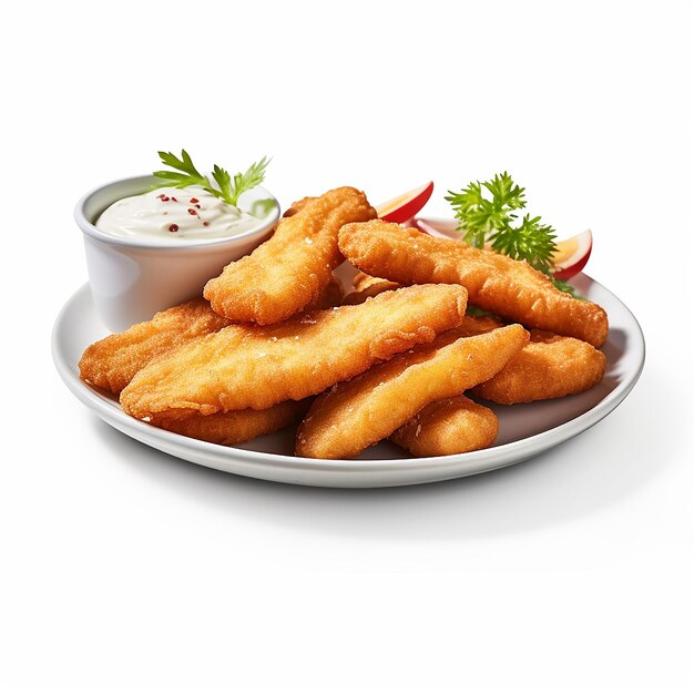 a plate of fried food with a dip and a bowl of dip