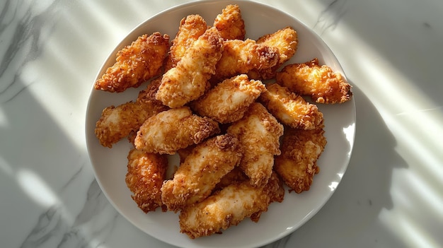 Photo a plate of fried food with a white plate that says  fried chicken