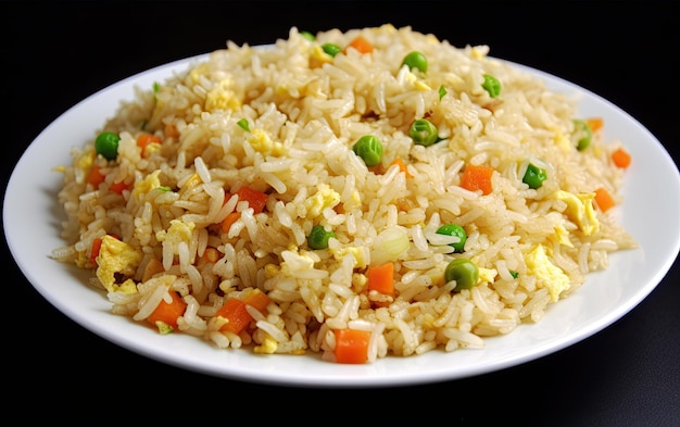 A plate of fried rice with vegetables on it