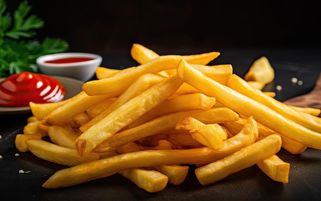 A plate of fries and ketchup on a table