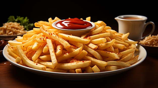 A plate of fries with ketchup