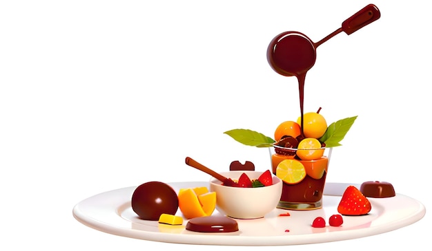 A plate of fruit and a bowl of fruit on a table with chocolate background