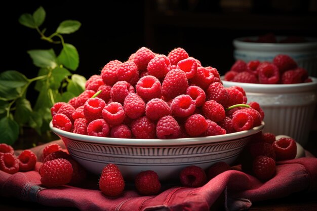 A plate of fruit with a lot of raspberries generative IA