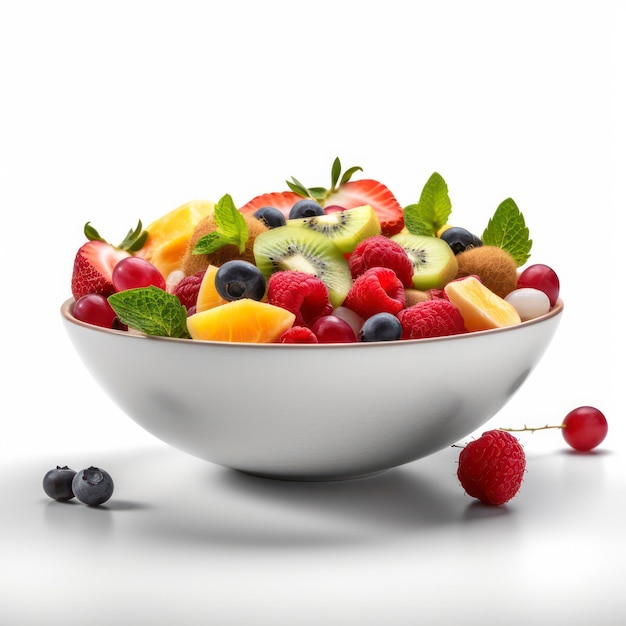 Photo a plate of fruits salad on white background for food photography