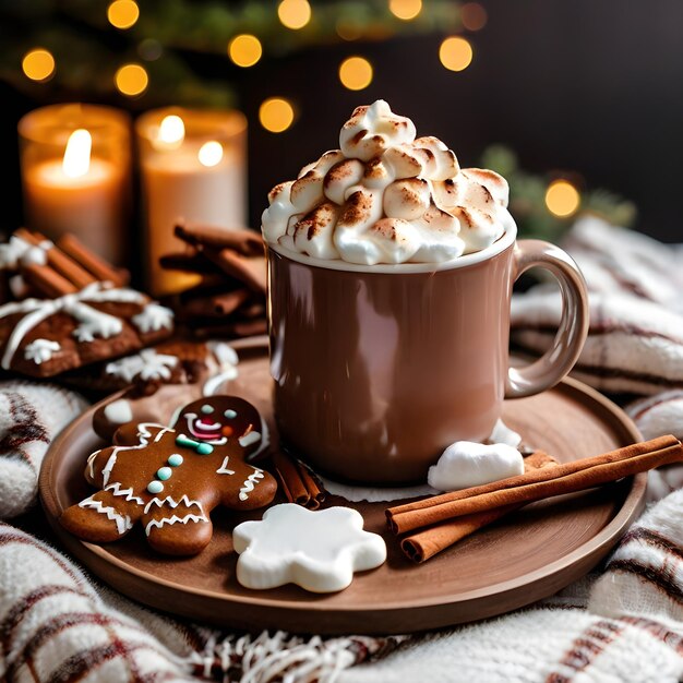 Photo a plate of gingerbread cookies and a cup of coffee with a gingerbread man on it