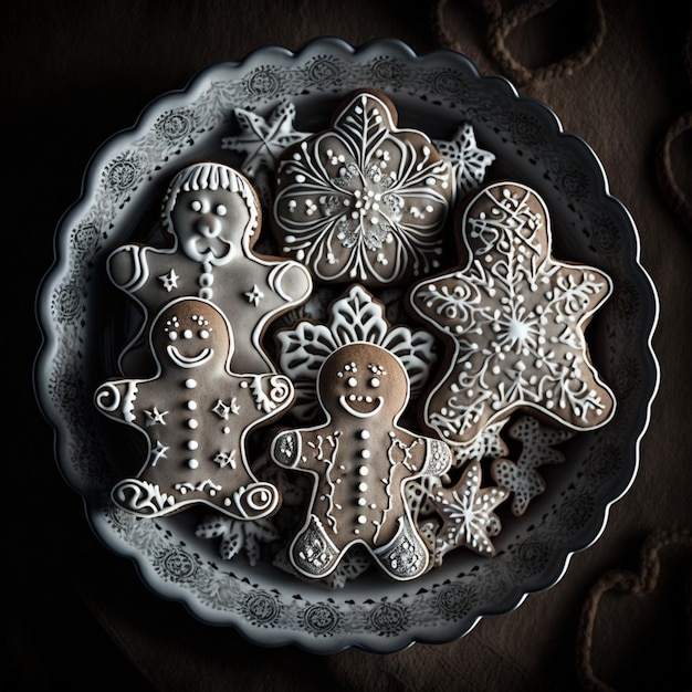 A plate of gingerbread men and a star on a table