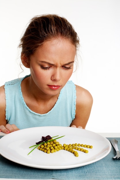 plate girl lunch frowning lovely