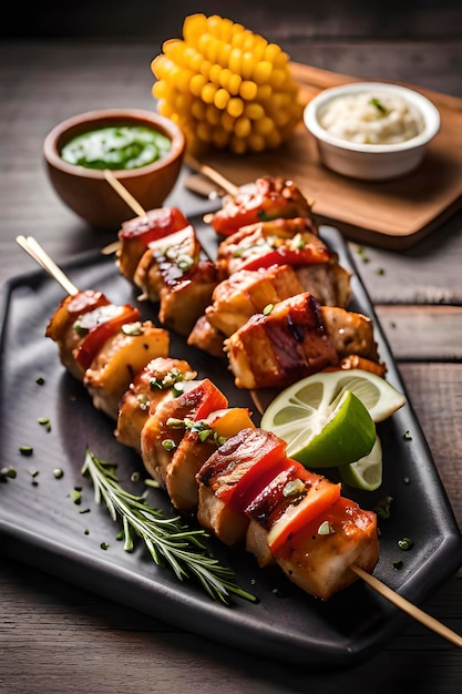 A plate of grilled chicken with lemon slice salsa and ketchup