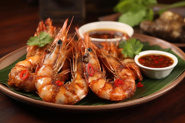 A plate of grilled prawns with a chili lime sau Seafood Photos 1155jpg