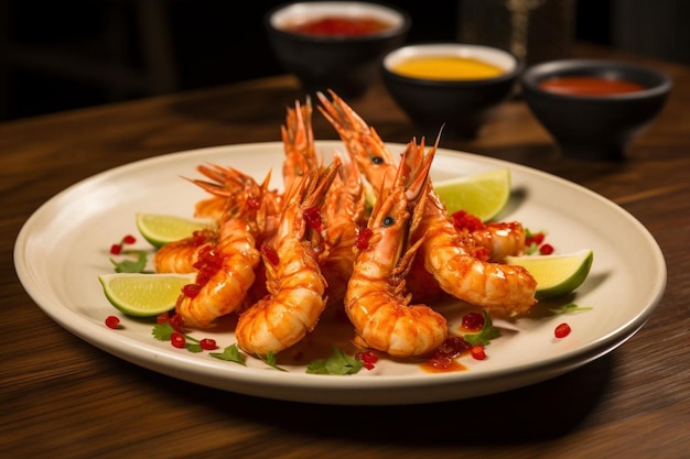 A plate of grilled prawns with a chili lime sau Seafood Photos 1158jpg