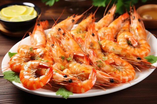 A plate of grilled prawns with garlic butte Seafood Photos 1183jpg