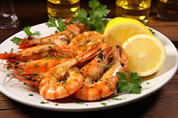 A plate of grilled prawns with garlic butte Seafood Photos 1184jpg