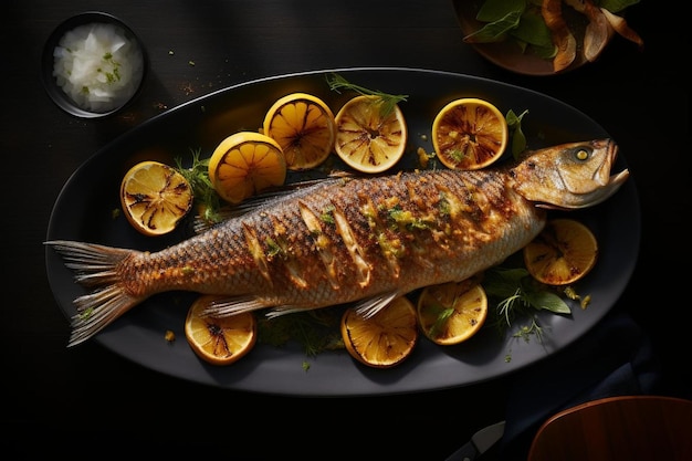 A plate of grilled snapper with lemon and herb Seafood Photos 1283jpg