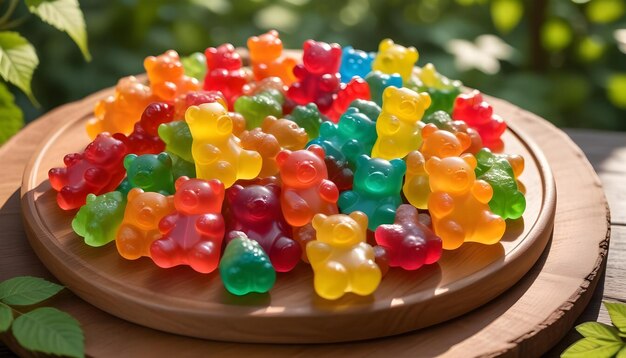 Photo a plate of gummy bears with one that says gummy bears