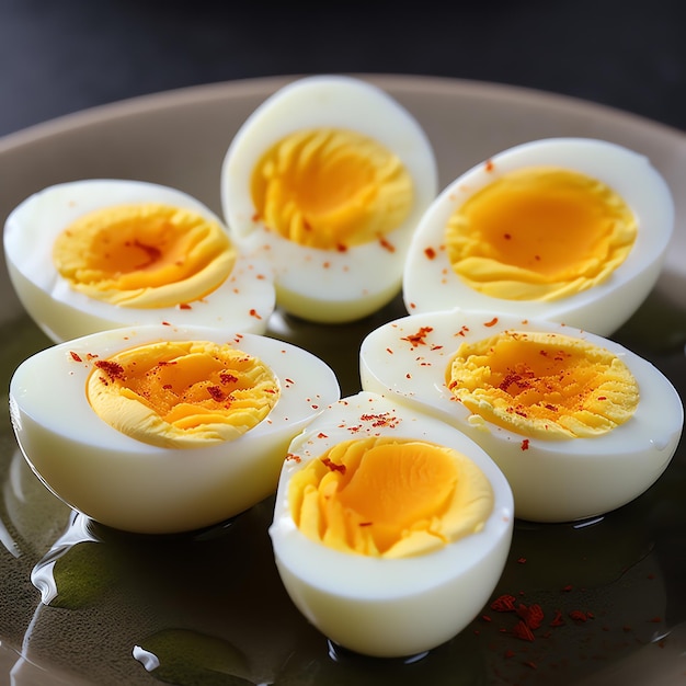 a plate of hard boiled eggs