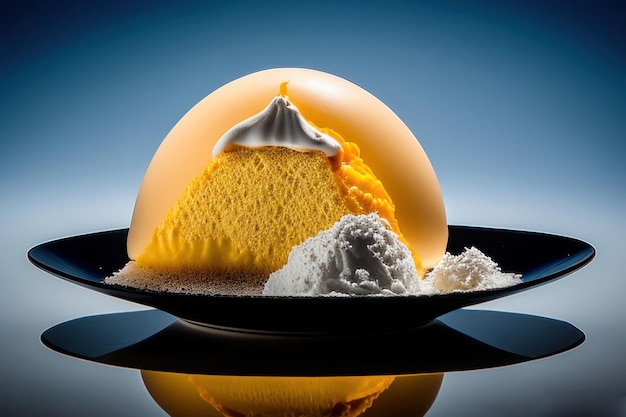 A plate of ice cream with a yellow dome on it