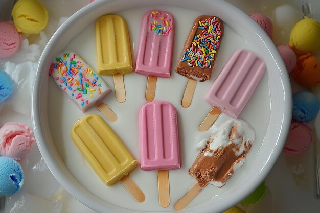 Photo a plate of ice creams with ice cream and ice cream on it