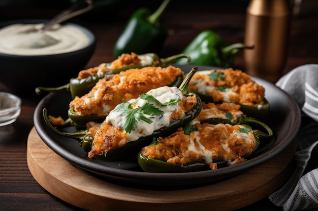 Plate of jalapeno poppers with creamy cheese and spicy kick created with generative ai