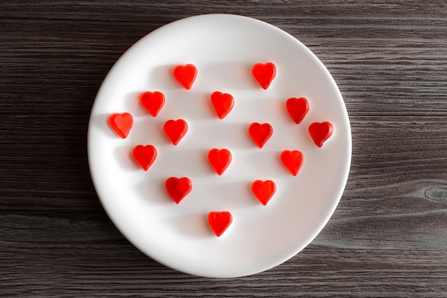 A plate of jelly candies in shape of heart