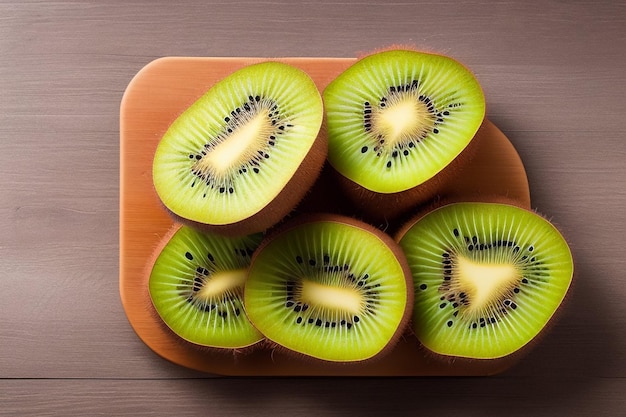 A plate of kiwi fruit has the seeds in the center