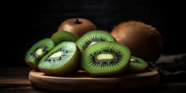 A plate of kiwi fruit with the seeds visible.