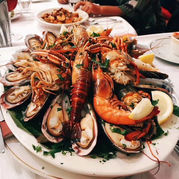 Photo plate of lobsters and lobsters with a plate of lobsters on it