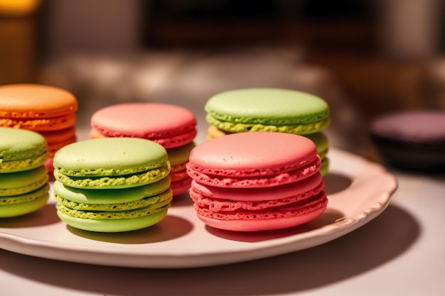 A plate of macaroons with one that says'macaroons'on it