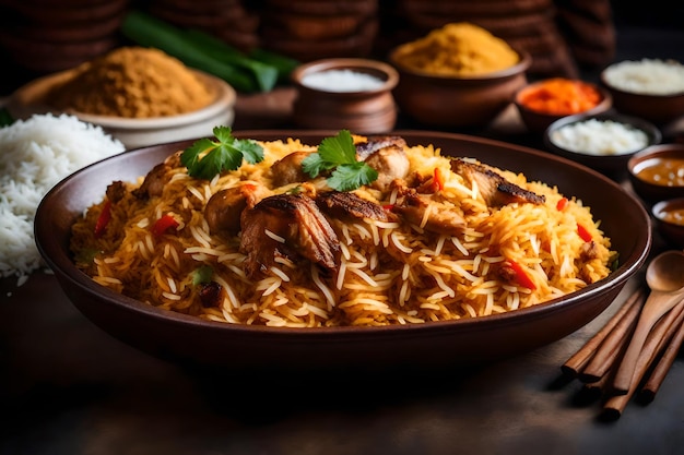 A plate of Malabar Biryani with its rice cooked in coconut milk and spices