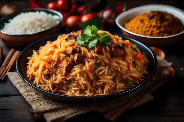 A plate of Malabar Biryani with its rice cooked in coconut milk and spices