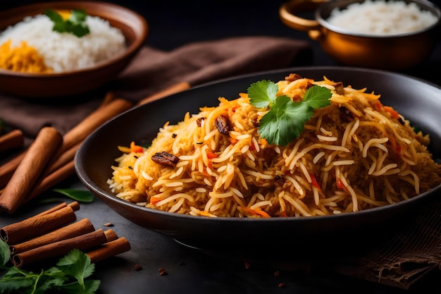 A plate of Malabar Biryani with its rice cooked in coconut milk and spices