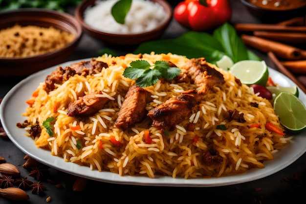 A plate of Malabar Biryani with its rice cooked in coconut milk and spices