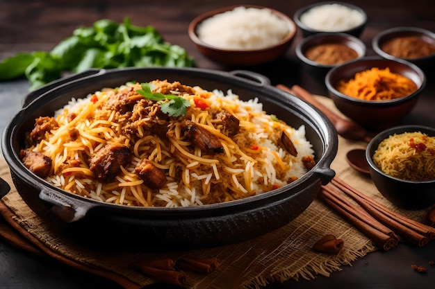 A plate of Malabar Biryani with its rice cooked in coconut milk and spices