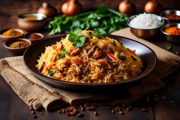 A plate of Malabar Biryani with its rice cooked in coconut milk and spices