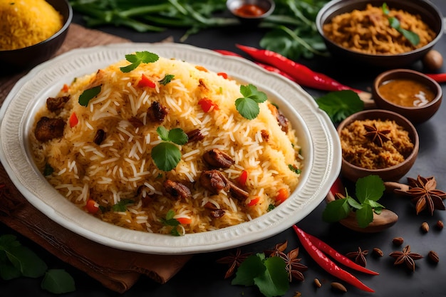 A plate of Malabar Biryani with its rice cooked in coconut milk and spices