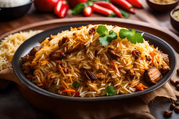 A plate of Malabar Biryani with its rice cooked in coconut milk and spices