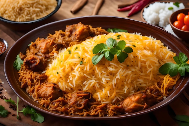 A plate of Malabar Biryani with its rice cooked in coconut milk and spices