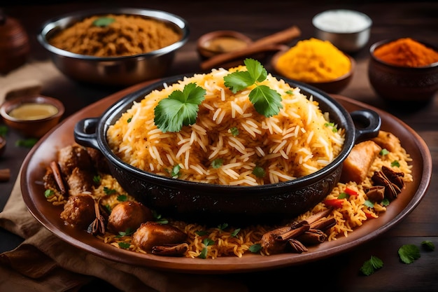 A plate of Malabar Biryani with its rice cooked in coconut milk and spices